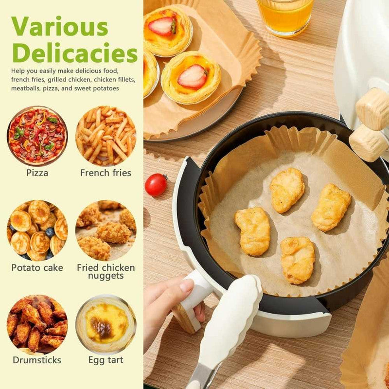 Set 200 Hartii de copt sau prajit pentru Airfryer, Forma patrat, in suport de plastic cu capac, 20 x 20 cm