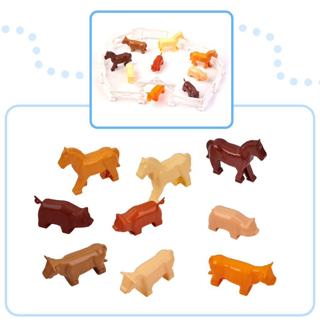 Set 292 piese,  cuburi de constructie din plastic pentru copii, Ferma, 24 x 66 cm