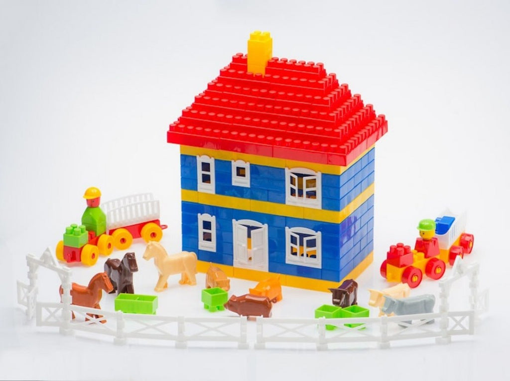 Set 292 piese,  cuburi de constructie din plastic pentru copii, Ferma, 24 x 66 cm