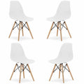 Set 4 Scaune Acerenza, Stil Scandinav cu Picioare din Lemn de Fag, Cadru Metalic, Sezut PP, Maxim 100 Kg, 40 x 50 x 77 cm, Alb