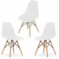 Set 3 Scaune Acerenza, Stil Scandinav cu Picioare din Lemn de Fag, Cadru Metalic, Sezut PP, Maxim 100 Kg, 40 x 50 x 77 cm, Alb