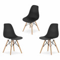 Set 3 Scaune Acerenza, Stil Scandinav cu Picioare din Lemn de Fag, Cadru Metalic, Sezut PP, Maxim 100 Kg, 40 x 50 x 77 cm, Negru