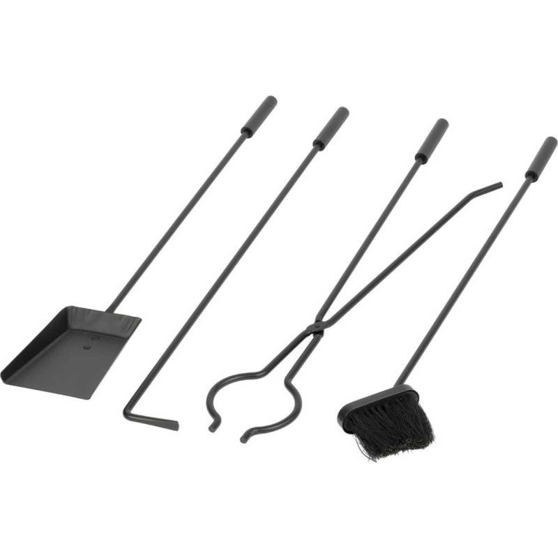 Set 4 Accesorii cu Suport pentru Semineu si Soba din Fier Forjat, 81 cm, Negru