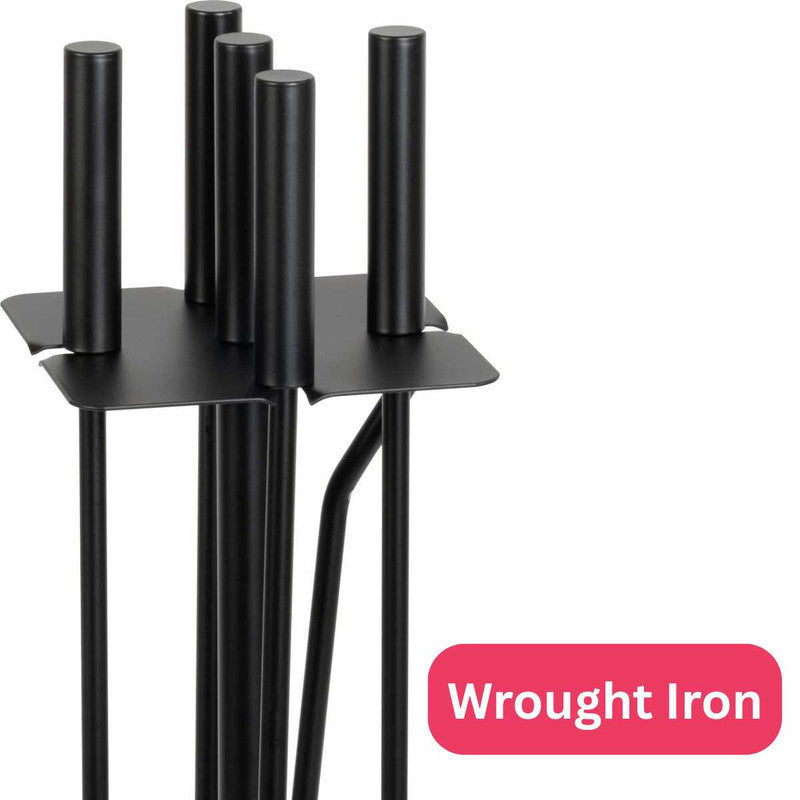 Set 4 Accesorii cu Suport pentru Semineu si Soba din Fier Forjat, 81 cm, Negru