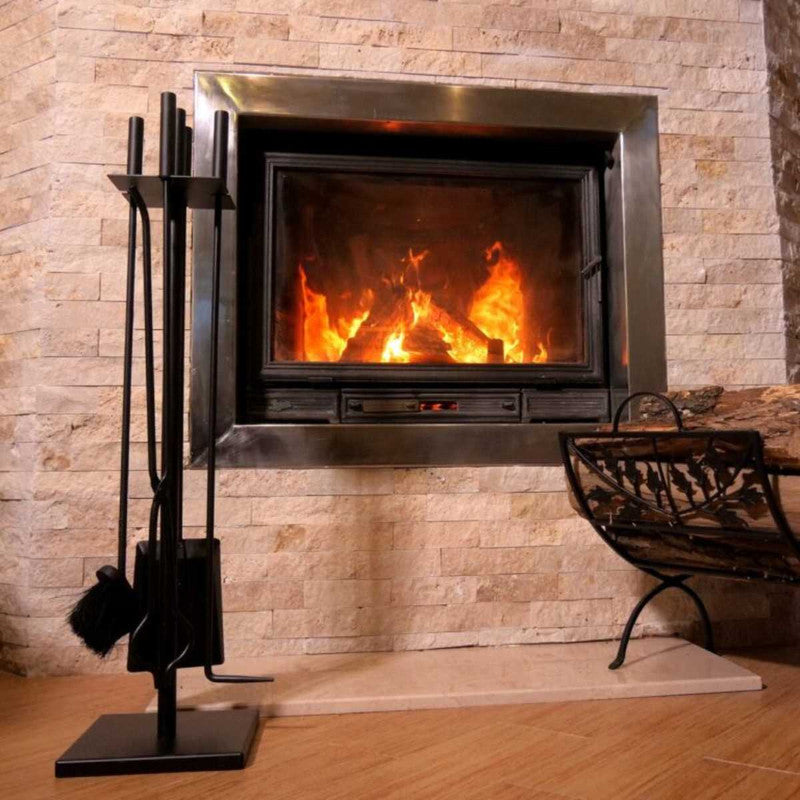 Set 4 Accesorii cu Suport pentru Semineu si Soba din Fier Forjat, 81 cm, Negru