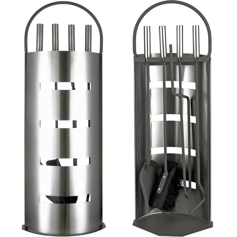 Set 4 Accesorii cu Suport pentru Semineu si Soba din Inox, 66 cm, Argintiu