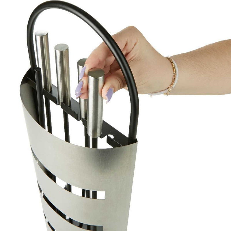 Set 4 Accesorii cu Suport pentru Semineu si Soba din Inox, 66 cm, Argintiu