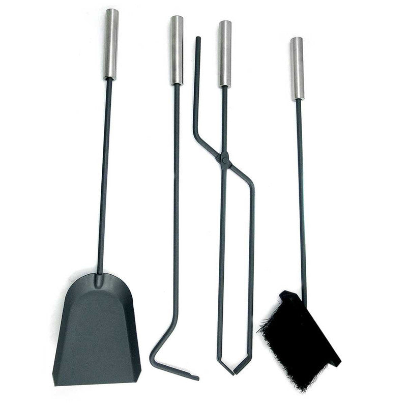 Set 4 Accesorii cu Suport pentru Semineu si Soba din Inox, 66 cm, Argintiu