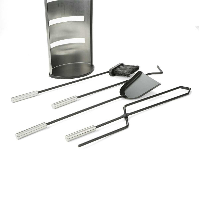 Set 4 Accesorii cu Suport pentru Semineu si Soba din Inox, 66 cm, Argintiu