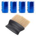 Set 4 Capace Hexagonale pentru Valve Auto, din Aluminiu, 1.8 cm, Albastru si Perie SoftTouch cu Fire din Nylon si Manger Ergonomic