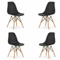Set 4 Scaune Acerenza, Stil Scandinav cu Picioare din Lemn de Fag, Cadru Metalic, Sezut PP, Maxim 100 Kg, 40 x 50 x 77 cm, Negru