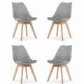 Set 4 Scaune Mercaton Grosseto, Stil Scandinav cu Picioare din Lemn, Sezut din PP si Perna din Piele Ecologica, Maxim 120 Kg, 49 x 45 x 82 cm, Gri Deschis