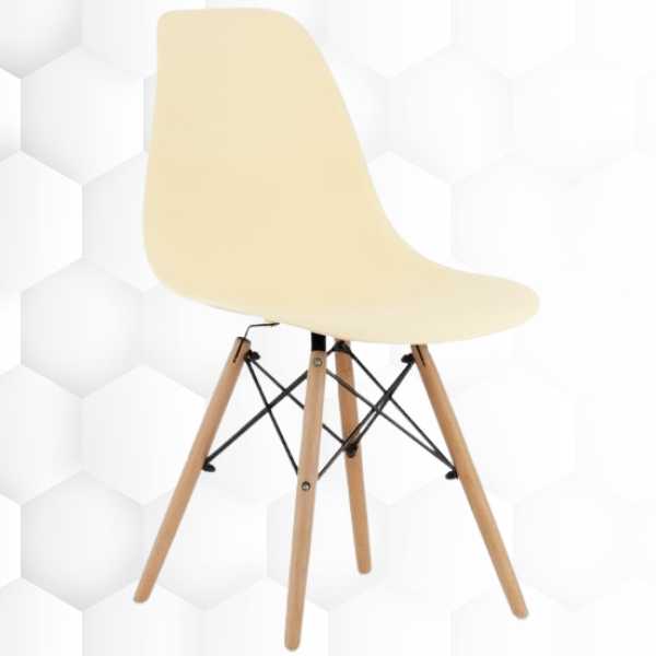 Set 4 Scaune Stil Scandinav cu Picioare din Lemn de Fag, Sezut PP, 46 x 54 x 81 cm, Crem
