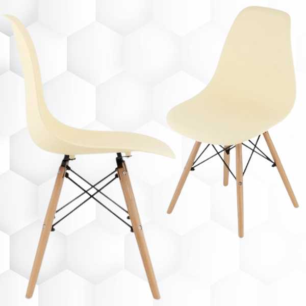 Set 4 Scaune Stil Scandinav cu Picioare din Lemn de Fag, Sezut PP, 46 x 54 x 81 cm, Crem