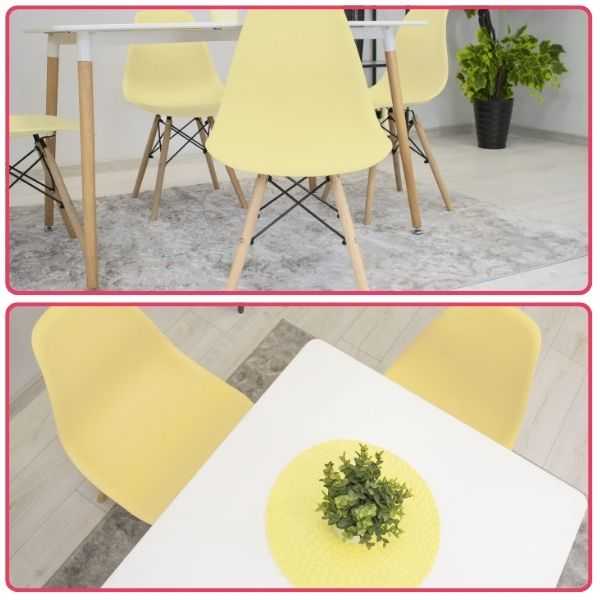 Set 4 Scaune Stil Scandinav cu Picioare din Lemn de Fag, Sezut PP, 46 x 54 x 81 cm, Crem