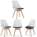Set 4 Scaune Stil Scandinav, cu Picioare din Lemn de Fag, Sezut din PP si Perna din Piele Ecologica, 49 x 43 x 82 cm, Alb