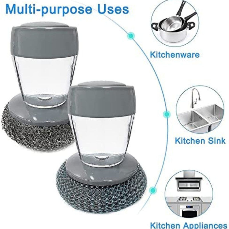 Set 4 bureti de sarma si recipient pentru depozitare lichid spalat vase din plastic, 10 x 9 cm, Gri