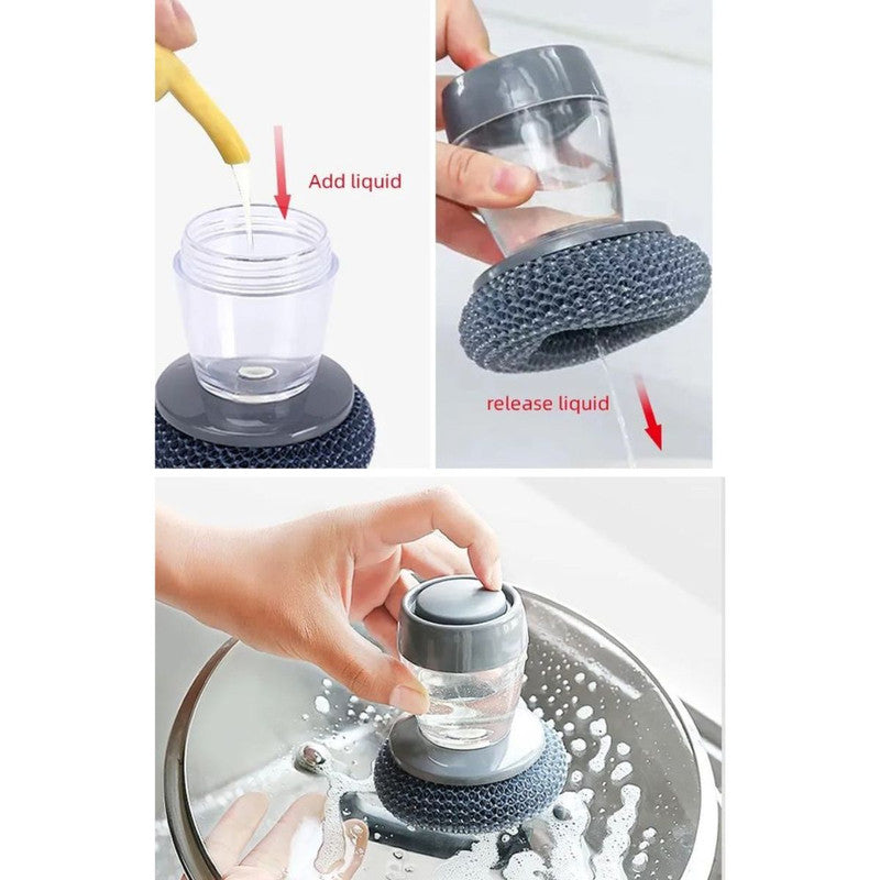 Set 4 bureti de sarma si recipient pentru depozitare lichid spalat vase din plastic, 10 x 9 cm, Gri