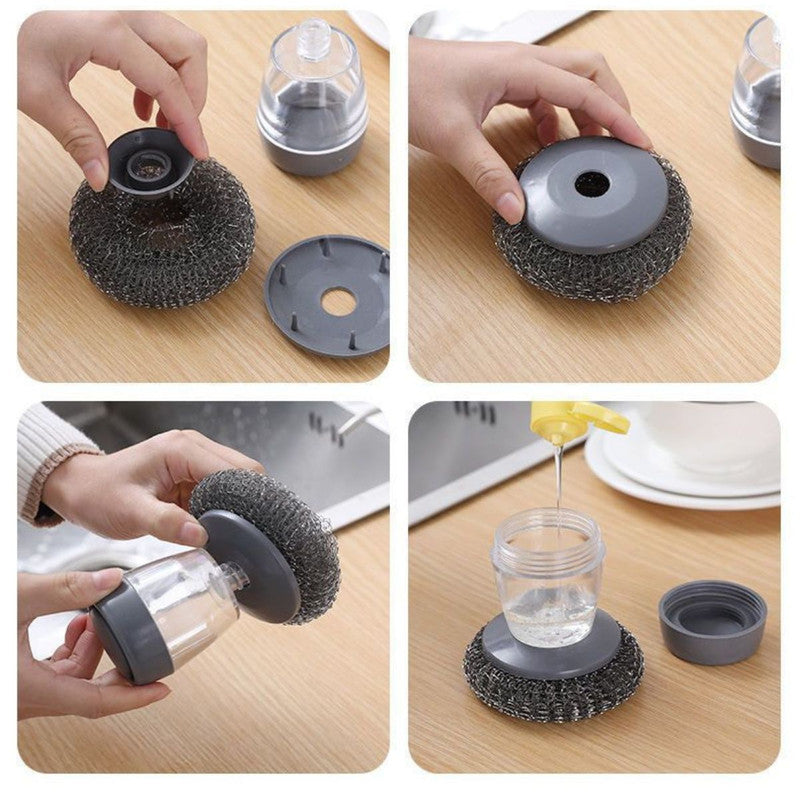 Set 4 bureti de sarma si recipient pentru depozitare lichid spalat vase din plastic, 10 x 9 cm, Gri