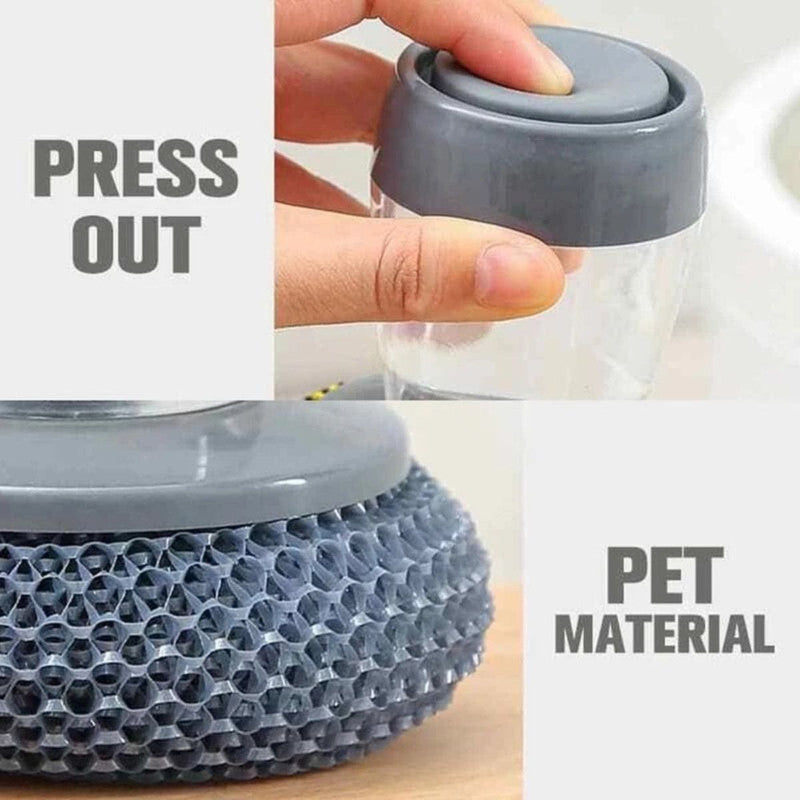 Set 4 bureti de sarma si recipient pentru depozitare lichid spalat vase din plastic, 10 x 9 cm, Gri