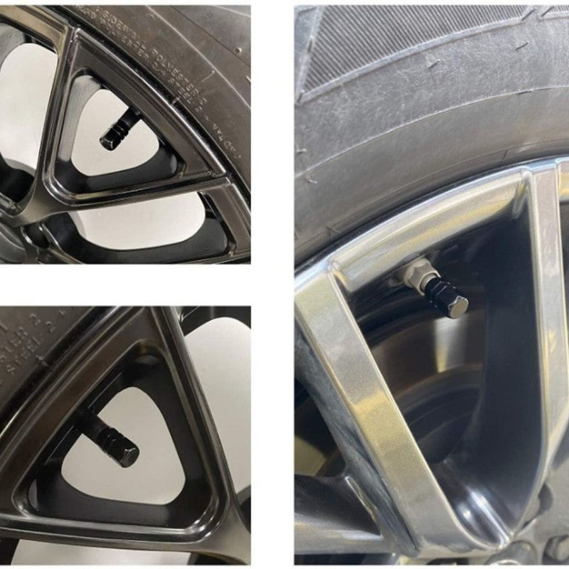 Set 4 capace hexagonale decorative pentru valva auto, Aluminiu, 1.8 cm, Negru