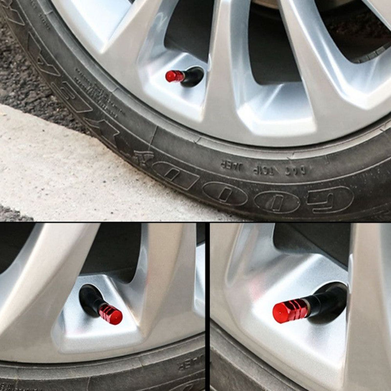 Set 4 capace hexagonale decorative pentru valva auto, Aluminiu, 1.8 cm, Rosu