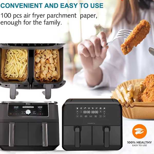 Set 50 Hartii de Copt Mercaton pentru Airfryer cu Corp Dublu, Forma Dreptunghiular, 40 g/m², 14 x 22 cm