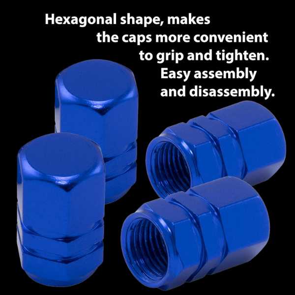 Set 8 Capace Hexagonale pentru Valva Auto, Aliaj Aluminiu, Lungime 1.8 cm, Albastru