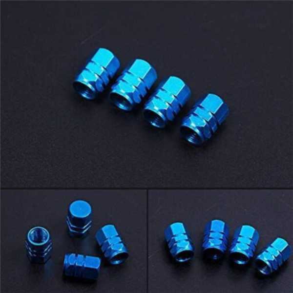 Set 8 Capace Hexagonale pentru Valva Auto, Aliaj Aluminiu, Lungime 1.8 cm, Albastru