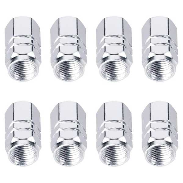 Set 8 Capace Hexagonale pentru Valva Auto, Aliaj Aluminiu, Lungime 1.8 cm, Argintiu