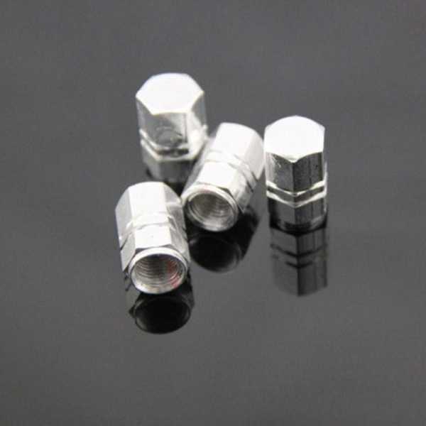 Set 12 Capace Hexagonale pentru Valva Auto, Aliaj Aluminiu, Lungime 1.8 cm, Argintiu