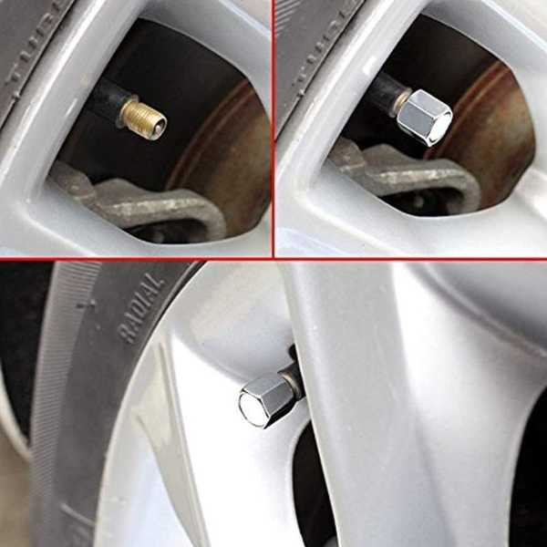 Set 8 Capace Hexagonale pentru Valva Auto, Aliaj Aluminiu, Lungime 1.8 cm, Argintiu
