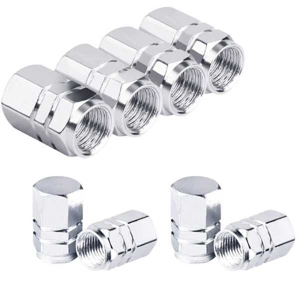 Set 8 Capace Hexagonale pentru Valva Auto, Aliaj Aluminiu, Lungime 1.8 cm, Argintiu