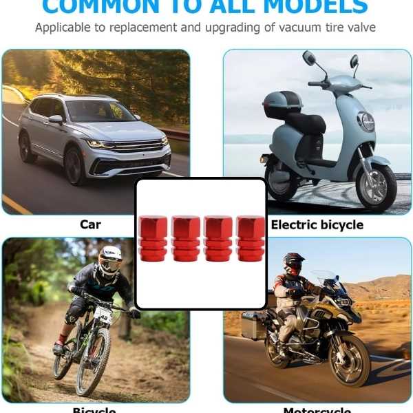 Set 8 Capace Hexagonale pentru Valva Auto, Aliaj Aluminiu, Lungime 1.8 cm, Rosu