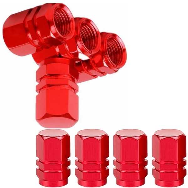Set 12 Capace Hexagonale pentru Valva Auto, Aliaj Aluminiu, Lungime 1.8 cm, Rosu