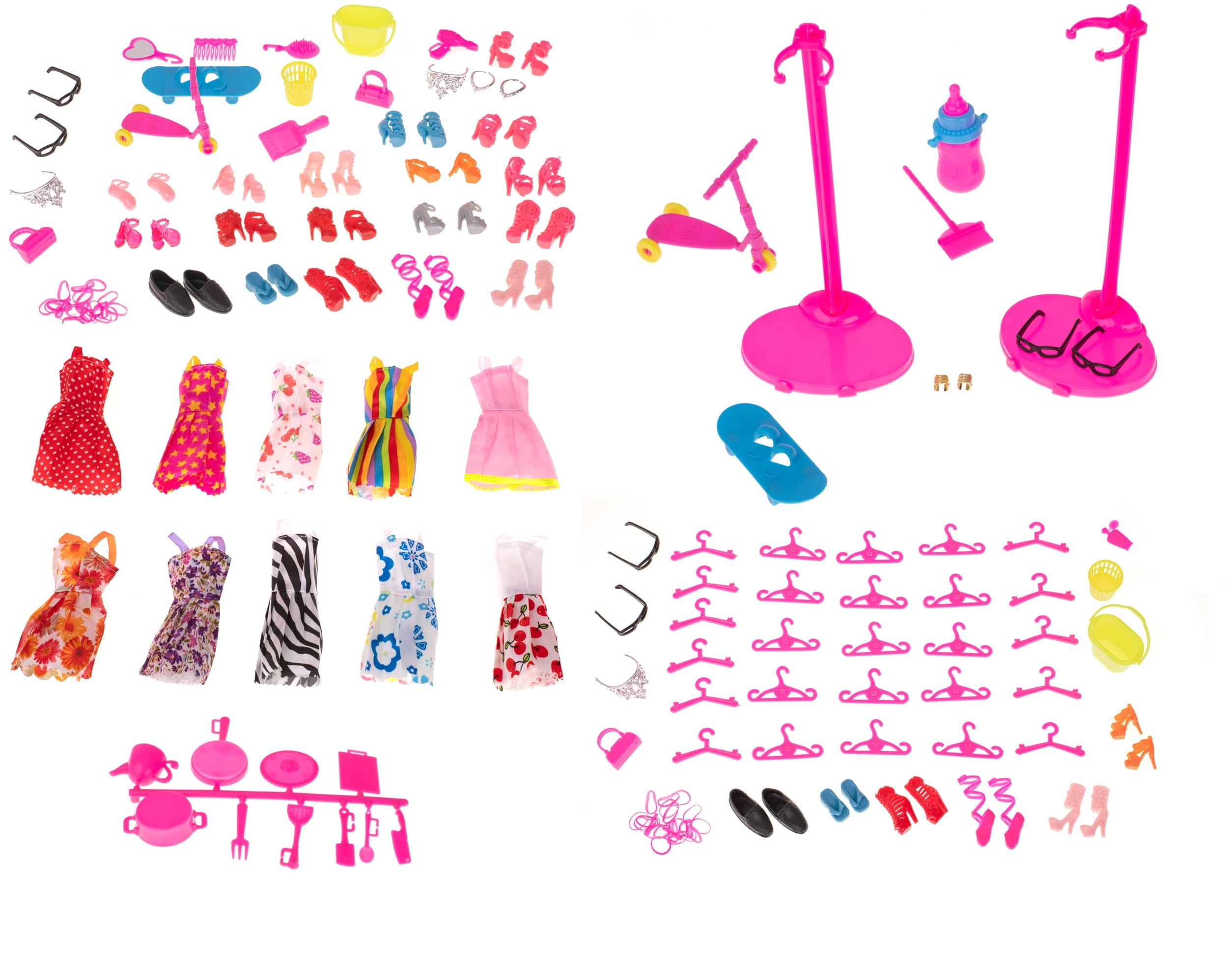 Set 85 haine si accesorii pentru papusi, 3 ani +, Multicolor