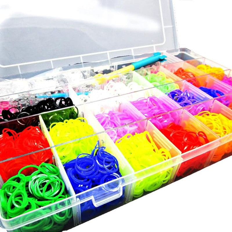 Set creativ pentru copii, 1600 piese, benzi de cauciuc, croșetate si elemente decorative pentru creare bratari si bijuterii colorate, 14 x 25 x 2 cm, Ani 8+, Multicolor