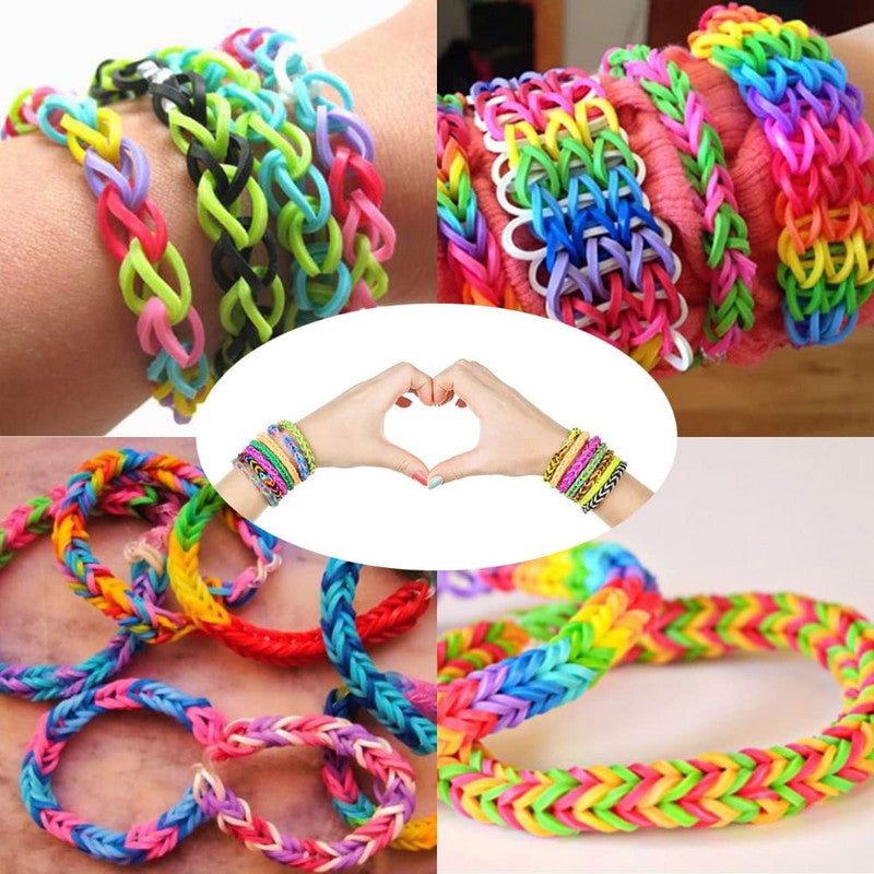 Set creativ pentru copii, 1600 piese, benzi de cauciuc, croșetate si elemente decorative pentru creare bratari si bijuterii colorate, 14 x 25 x 2 cm, Ani 8+, Multicolor