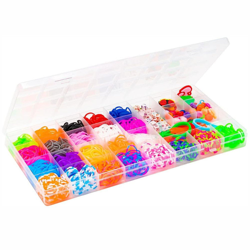 Set creativ pentru copii, 1600 piese, benzi de cauciuc, croșetate si elemente decorative pentru creare bratari si bijuterii colorate, 14 x 25 x 2 cm, Ani 8+, Multicolor
