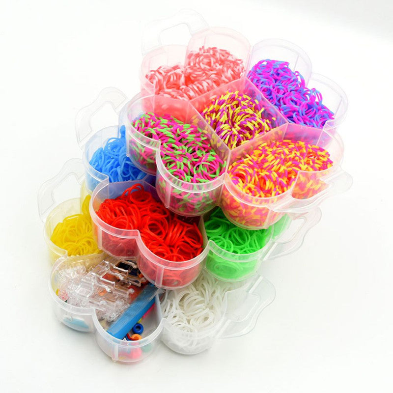 Set creativ pentru copii, 3000 piese, benzi de cauciuc, croșetate si elemente decorative pentru creare bratari si bijuterii colorate, 13 x 17 cm, Ani 6+, Multicolor