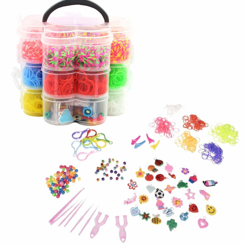 Set creativ pentru copii, 3000 piese, benzi de cauciuc, croșetate si elemente decorative pentru creare bratari si bijuterii colorate, 13 x 17 cm, Ani 6+, Multicolor