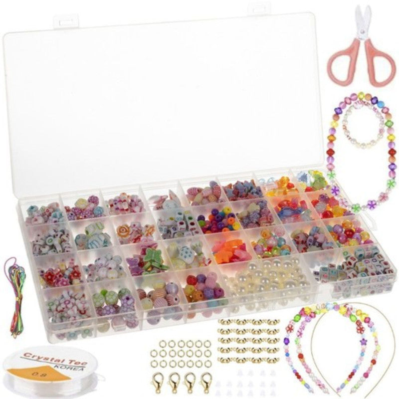 Set creativ pentru copii, margele si accesorii pentru realizare bratari colorate, 900 piese, 13 x 26 x 2.5 cm, Multicolor