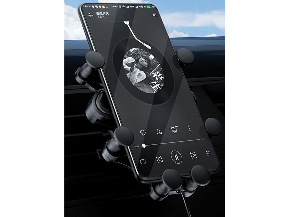 Suport Telefon Auto Gravity cu Prindere in Grila de Ventilatie, Ajustabil in Orice Directie, Universal, Rotativ 360 grade, Negru