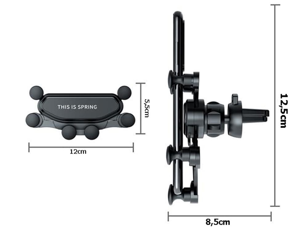 Suport Telefon Auto Gravity cu Prindere in Grila de Ventilatie, Ajustabil in Orice Directie, Universal, Rotativ 360 grade, Negru