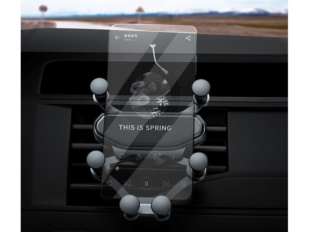 Suport Telefon Auto Gravity cu Prindere in Grila de Ventilatie, Ajustabil in Orice Directie, Universal, Rotativ 360 grade, Negru