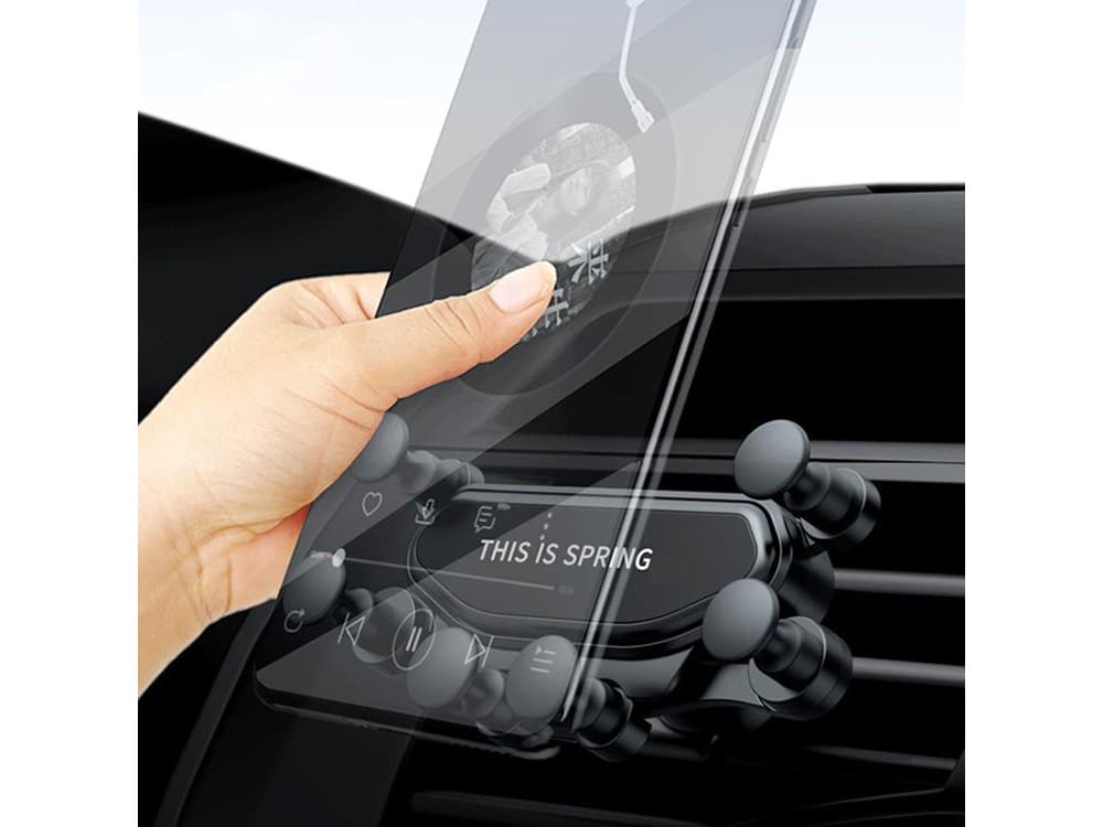 Suport Telefon Auto Gravity cu Prindere in Grila de Ventilatie, Ajustabil in Orice Directie, Universal, Rotativ 360 grade, Negru