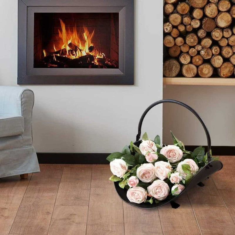 Suport de Depozitat Lemne, Pentru Semineu, Aliaj Forjat, 48 cm, Negru