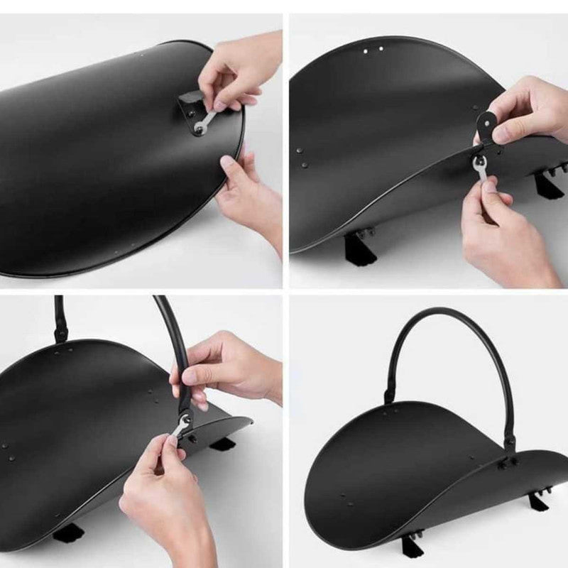 Suport de Depozitat Lemne, Pentru Semineu, Aliaj Forjat, 48 cm, Negru